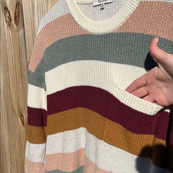 Madewell Women’s Long Sleeve Stripped Cream Grey Pink Sweater Pocket XS Fall - Picture 5 of 13